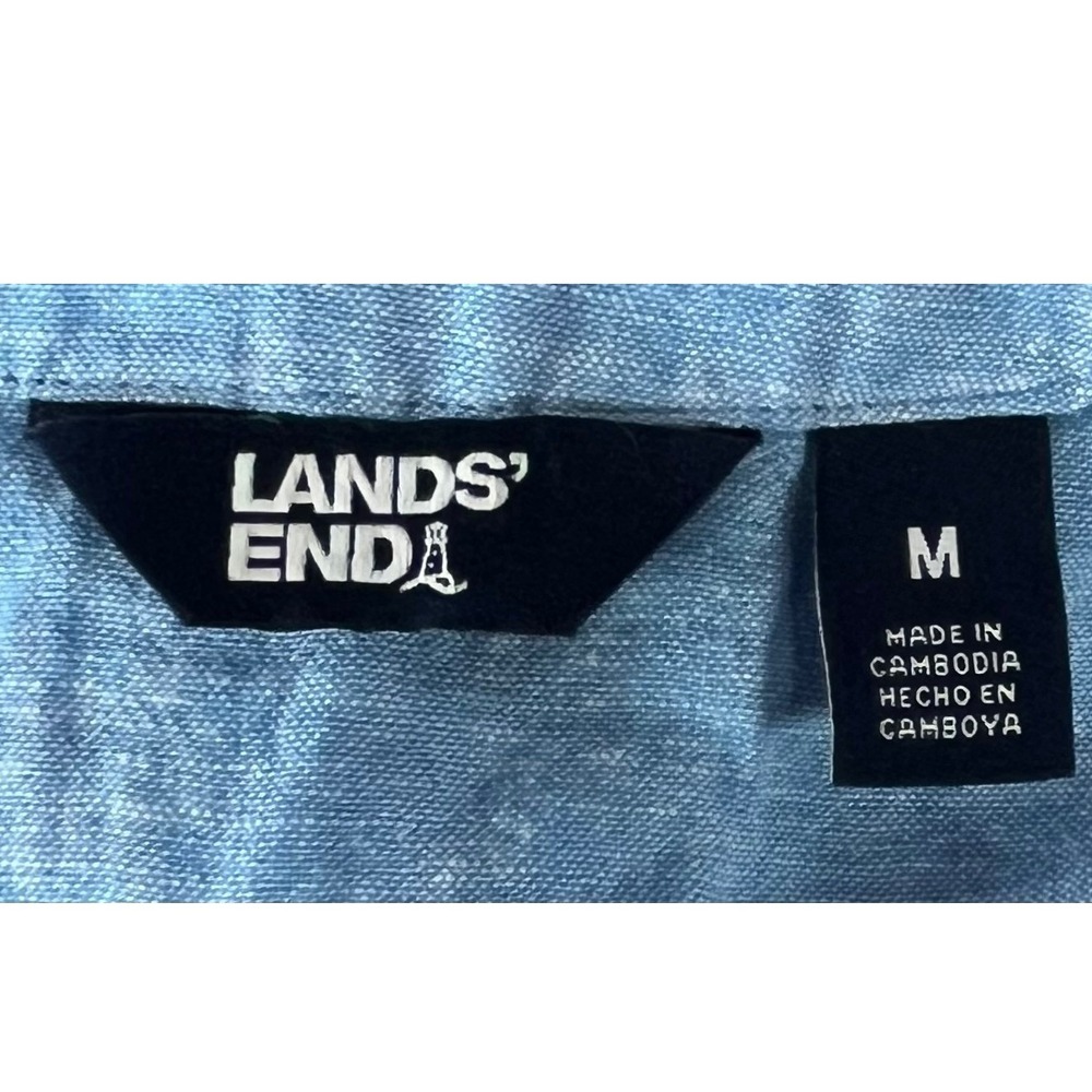 Lands End Womens Blue Linen Blend Split V-Neck 3/4 Sleeve Tunic Top Size M - Picture 5 of 7